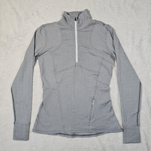 lululemon athletica Tops - Lululemon Kanto Catch Me 1/2 Zip Heathered Herringbone Gray White LS Top Sz 8
